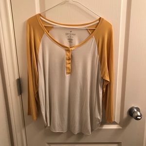 AE Soft & Sexy White & Yellow Baseball Longsleeve